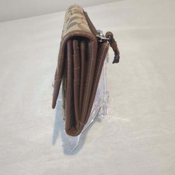 Coach Long Wallet Vintage Leather Signature Brown Beige Pleated Canvas Trifold - Picture 4 of 12